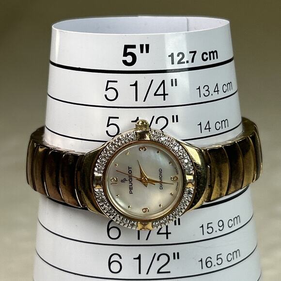 Vintage Peugeot Gold Diamond And Mother Of Pearl Classic Round Women\'s Watch FS main image 4